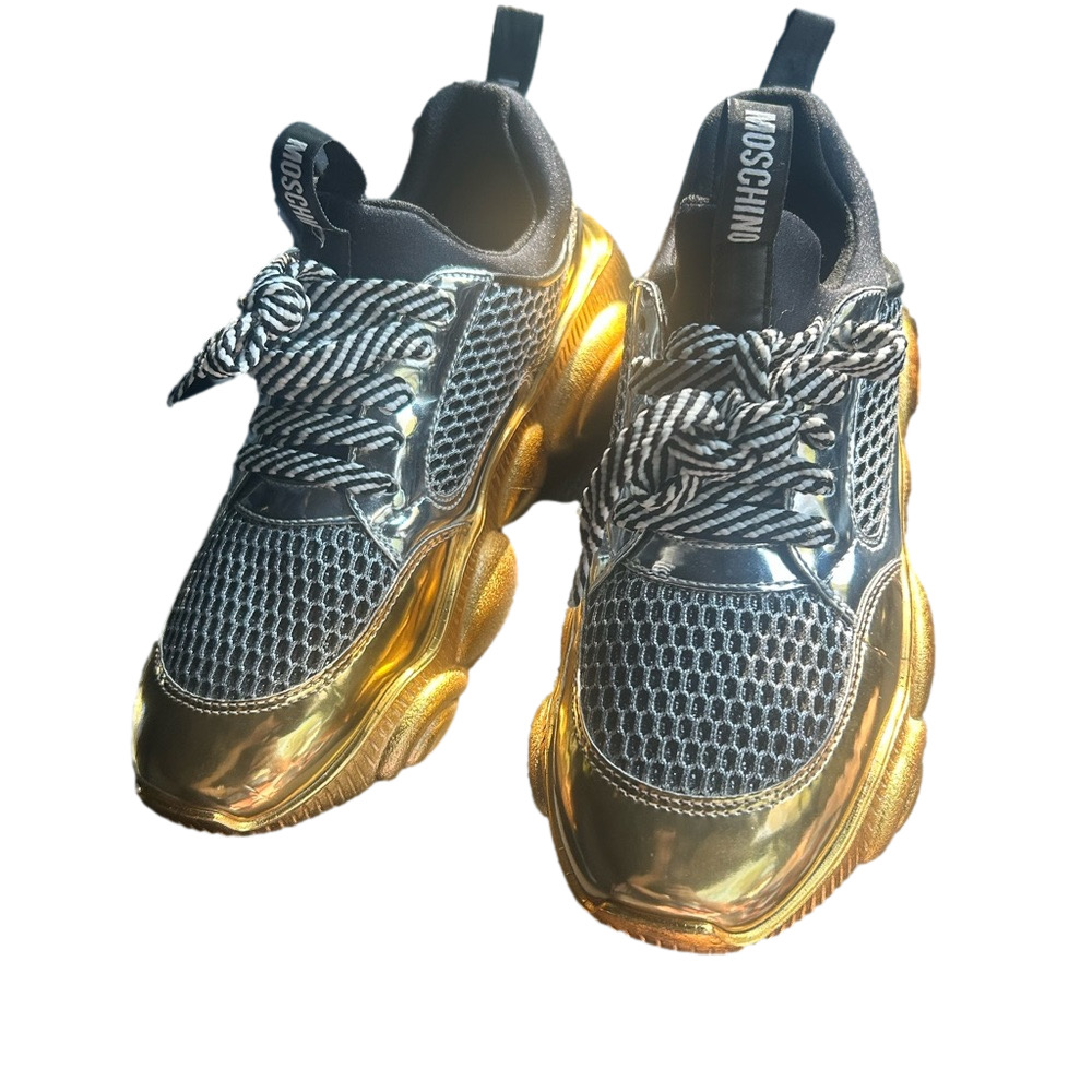 Moschino Black and Gold Mesh Sneakers